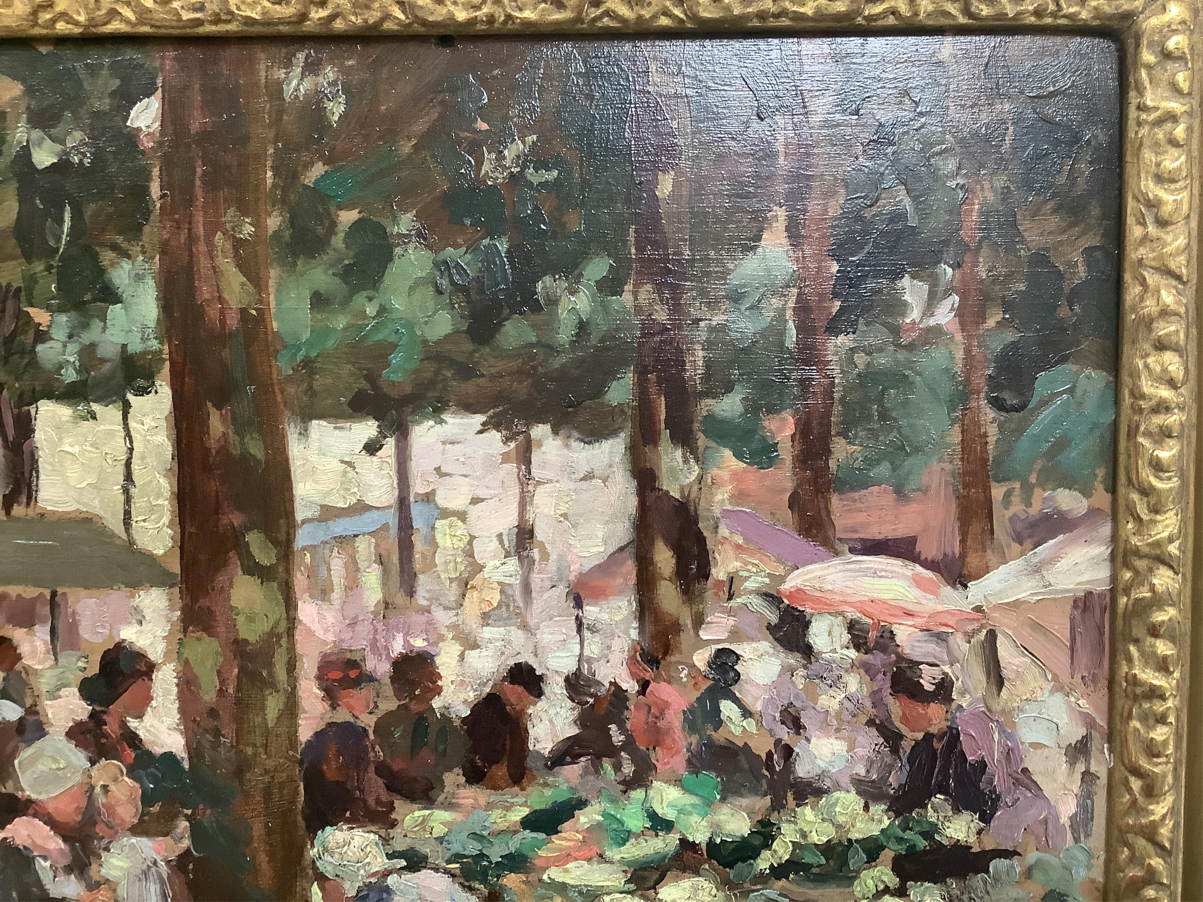 French impressionist, oil on board, Market sellers, unsigned, 31 x 33cm, ornate gilt framed. Condition - good